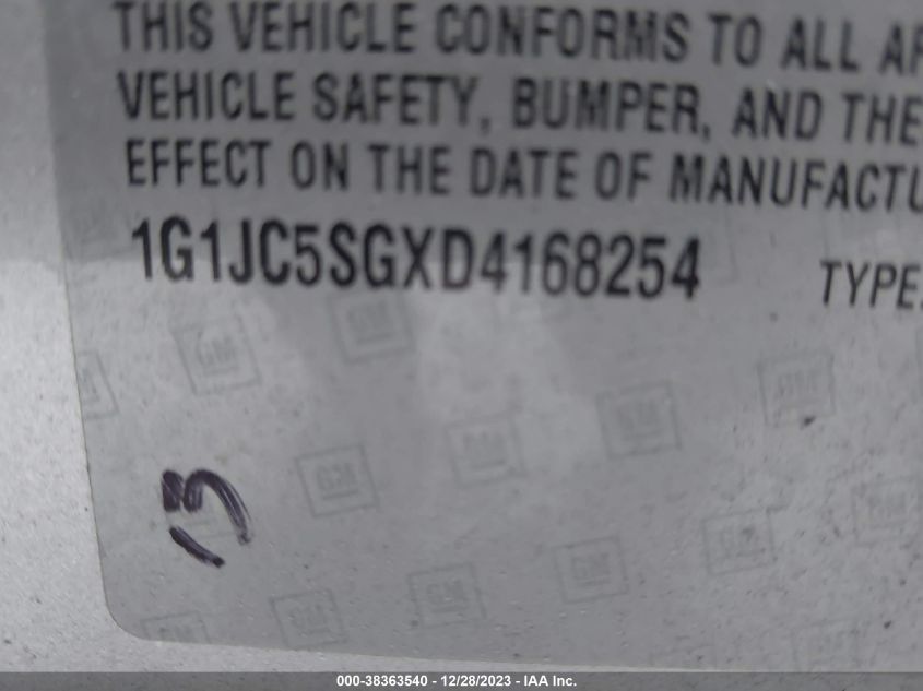 2013 CHEVROLET SONIC LT AUTO - 1G1JC5SGXD4168254
