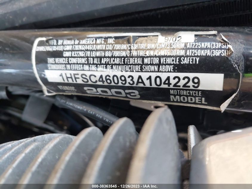 2003 HONDA VTX1800 C 1HFSC46093A104229