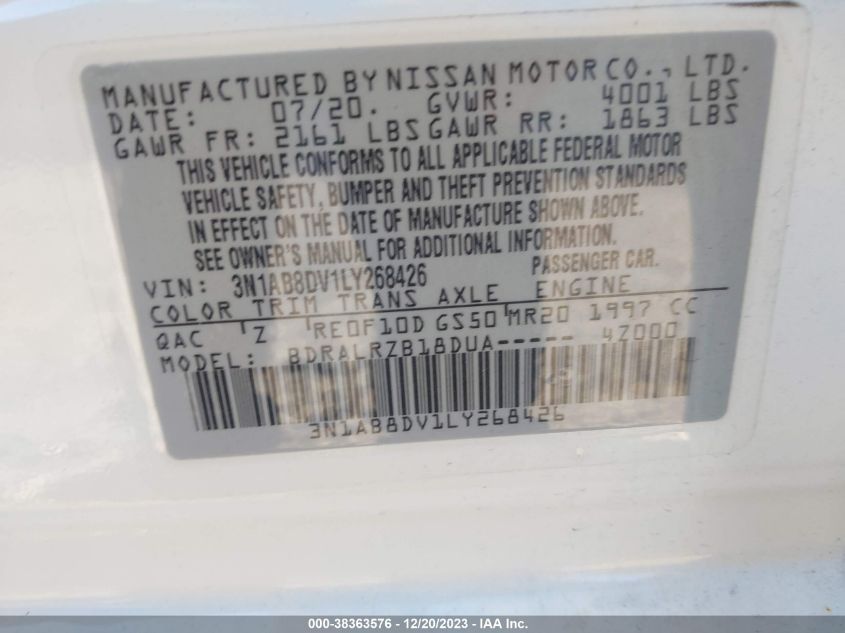 2020 NISSAN SENTRA SR XTRONIC CVT - 3N1AB8DV1LY268426