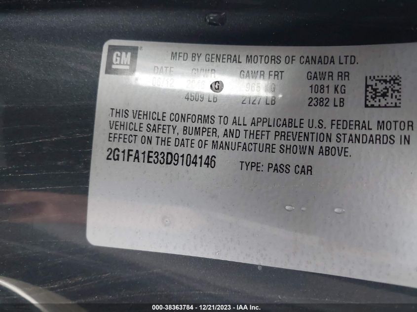2013 CHEVROLET CAMARO 2LS - 2G1FA1E33D9104146
