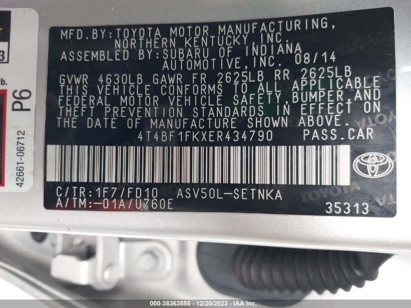 2014 TOYOTA CAMRY LE - 4T4BF1FKXER434790