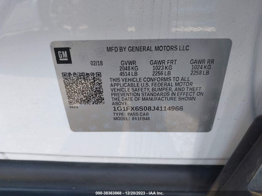 2018 CHEVROLET BOLT EV PREMIER - 1G1FX6S08J4114966