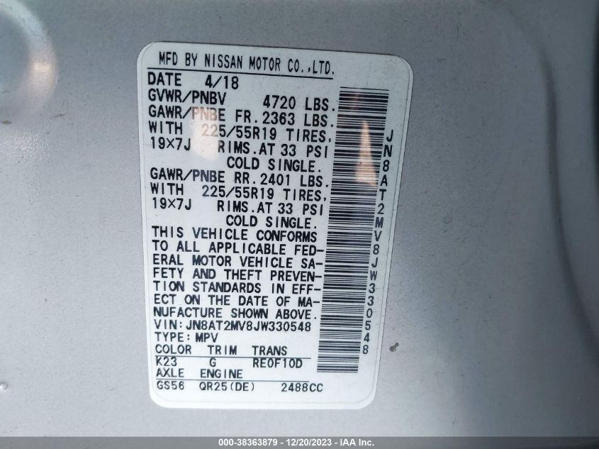2018 NISSAN ROGUE SL - JN8AT2MV8JW330548