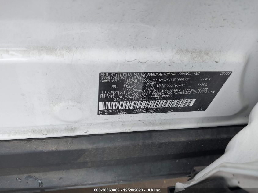 2022 TOYOTA RAV4 LE - 2T3H1RFV5NW216050