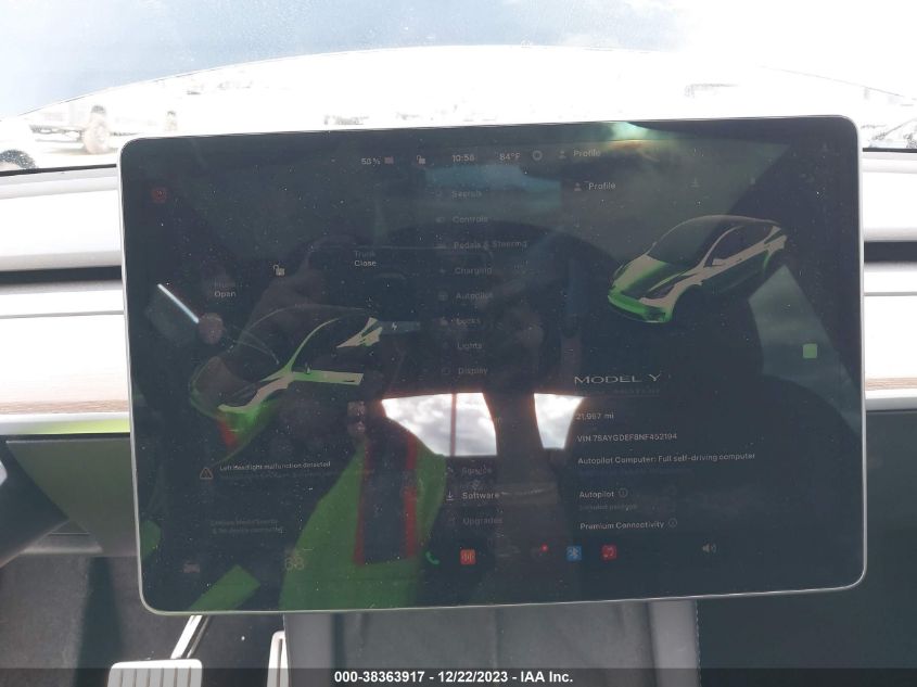 2022 TESLA MODEL Y - 7SAYGDEF8NF452194
