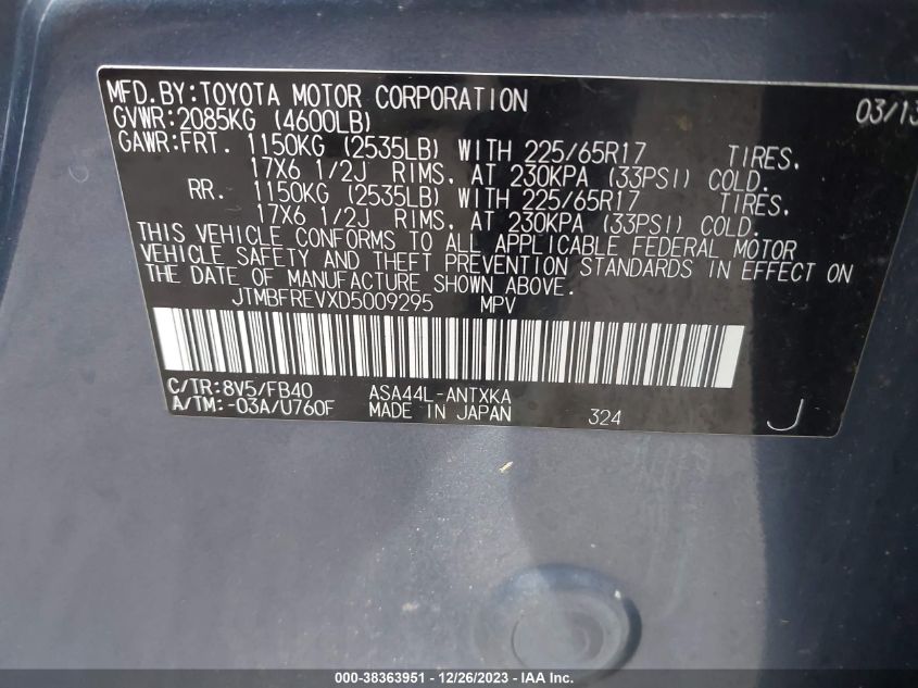 2013 TOYOTA RAV4 LE - JTMBFREVXD5009295