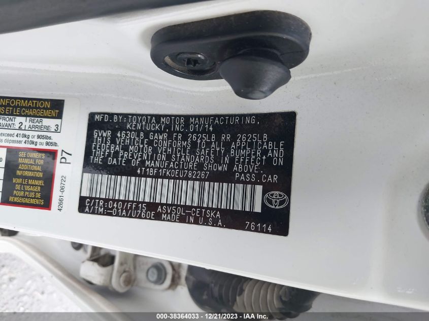 2014 TOYOTA CAMRY SE - 4T1BF1FK0EU782267