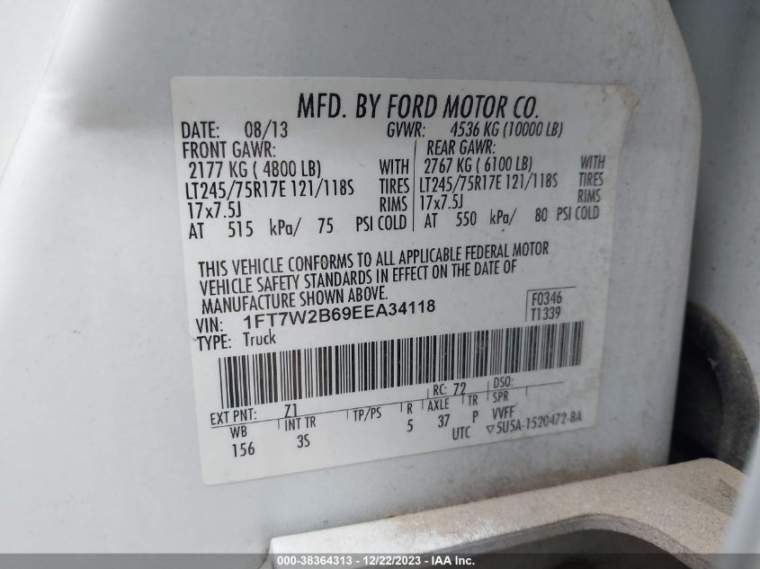 2014 FORD F-250 SUPER DUTY - 1FT7W2B69EEA34118