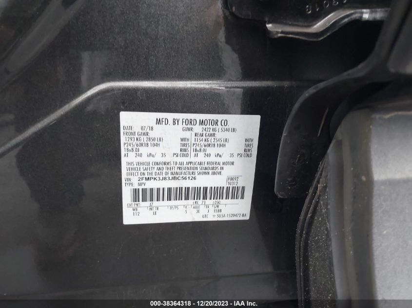2018 FORD EDGE SEL - 2FMPK3J83JBC56126