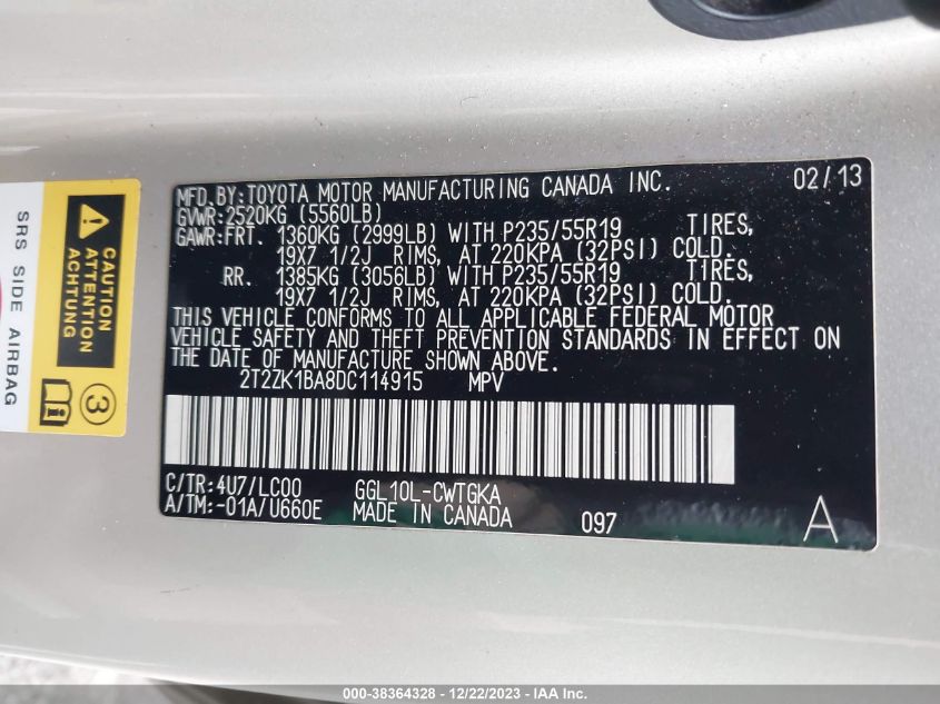 2013 LEXUS RX 350 - 2T2ZK1BA8DC114915