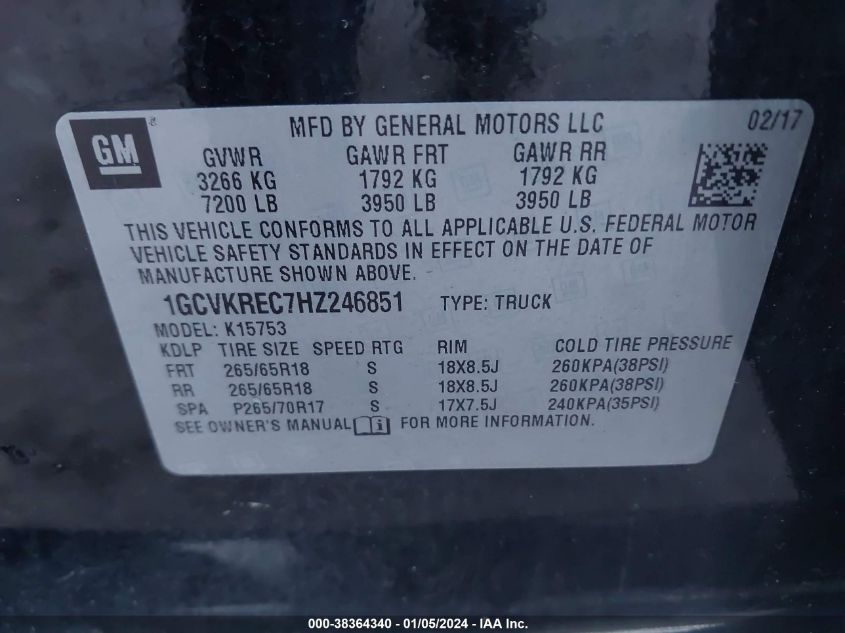 2017 CHEVROLET SILVERADO 1500 2LT - 1GCVKREC7HZ246851