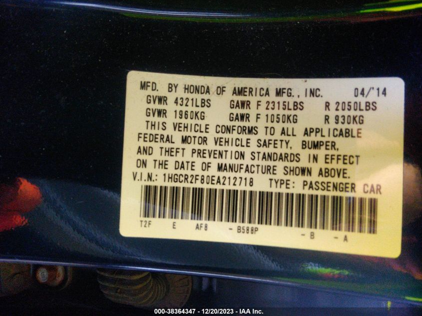 2014 HONDA ACCORD EX-L - 1HGCR2F80EA212718