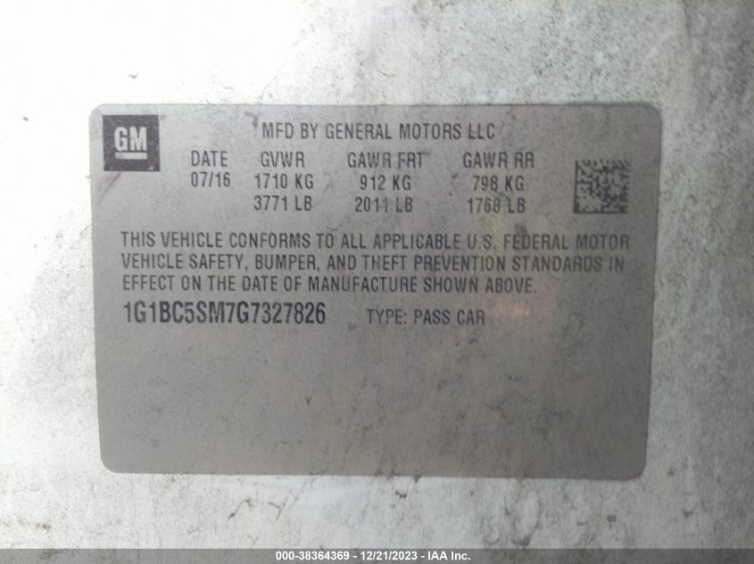 2016 CHEVROLET CRUZE LS - 1G1BC5SM7G7327826