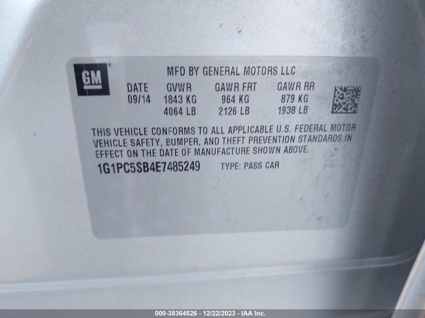 2014 CHEVROLET CRUZE 1LT AUTO - 1G1PC5SB4E7485249