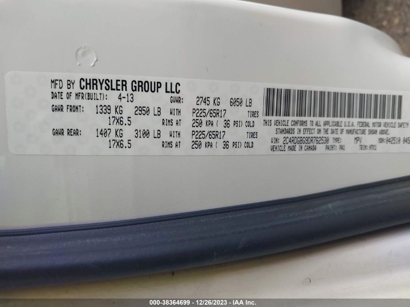 2013 DODGE GRAND CARAVAN SE - 2C4RDGBG9DR762530