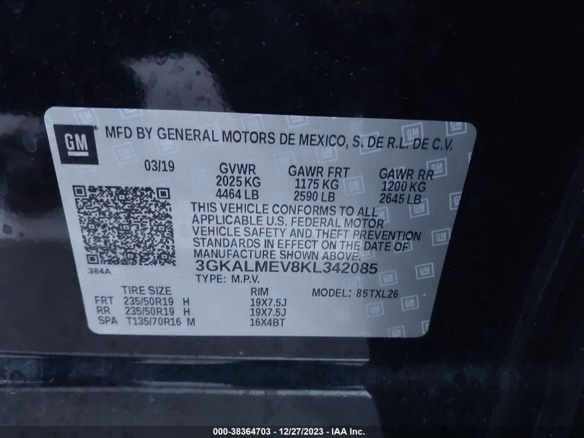 2019 GMC TERRAIN SLE - 3GKALMEV8KL342085