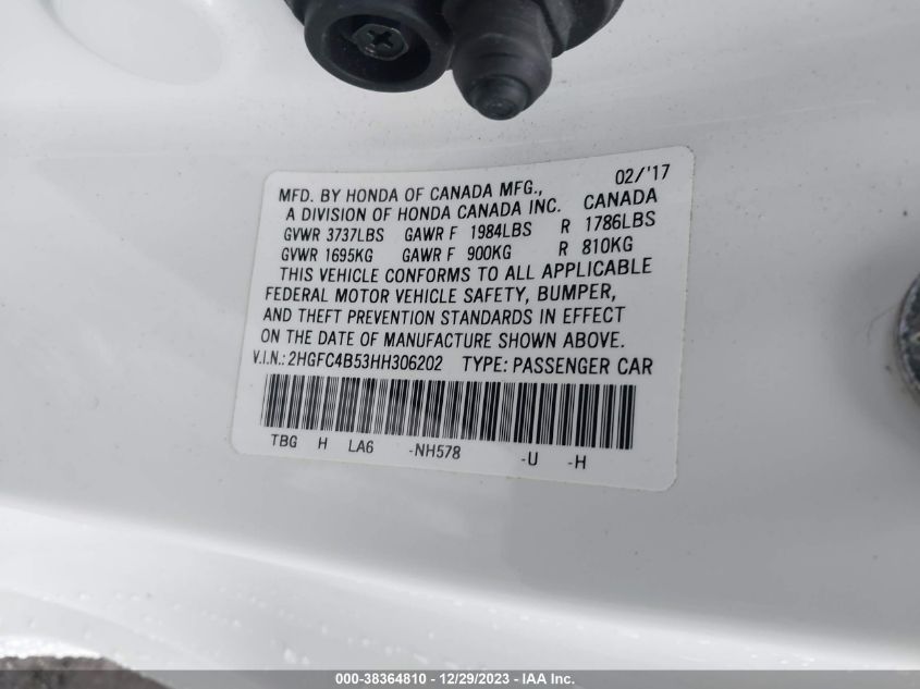 2017 HONDA CIVIC LX - 2HGFC4B53HH306202