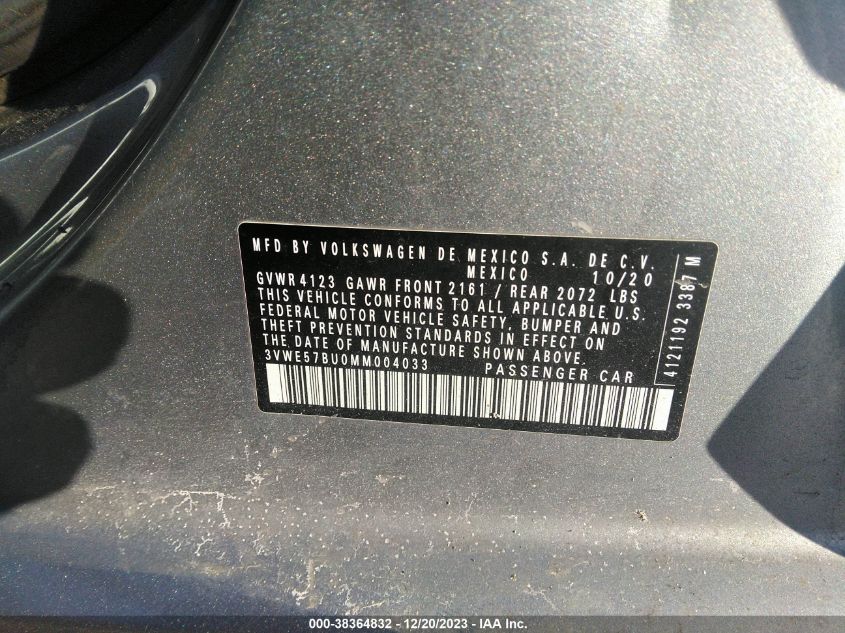 2021 VOLKSWAGEN JETTA 1.4T SEL - 3VWE57BU0MM004033