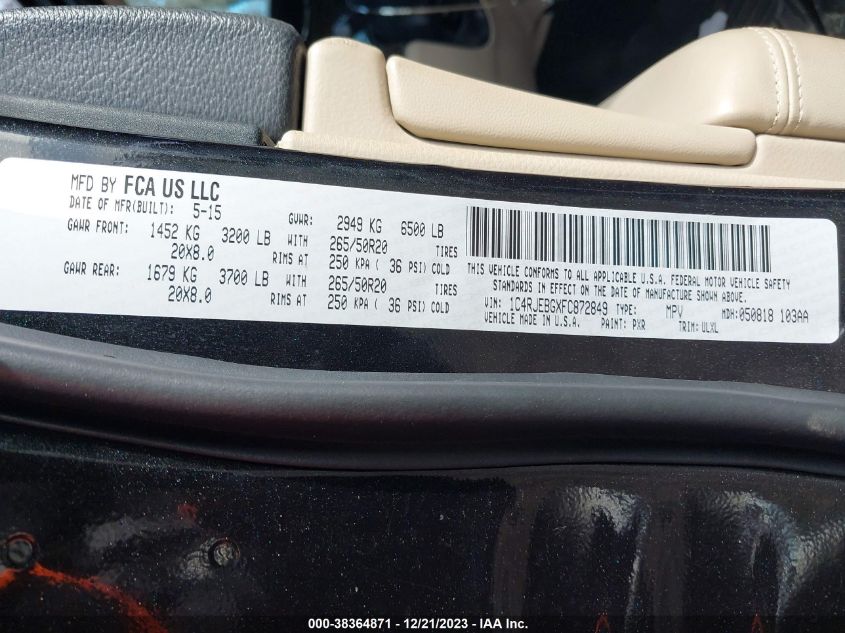 2015 JEEP GRAND CHEROKEE LIMITED - 1C4RJEBGXFC872849
