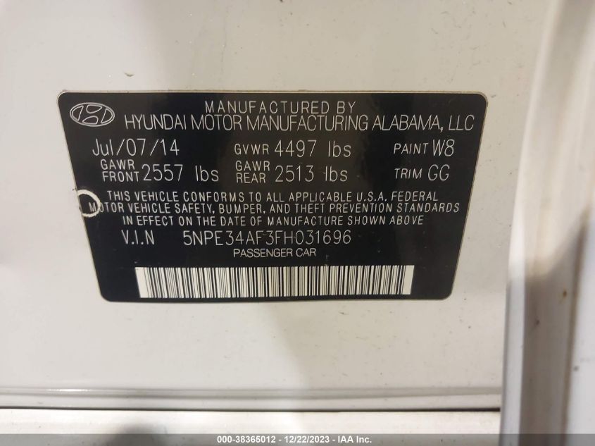 2015 HYUNDAI SONATA LIMITED - 5NPE34AF3FH031696