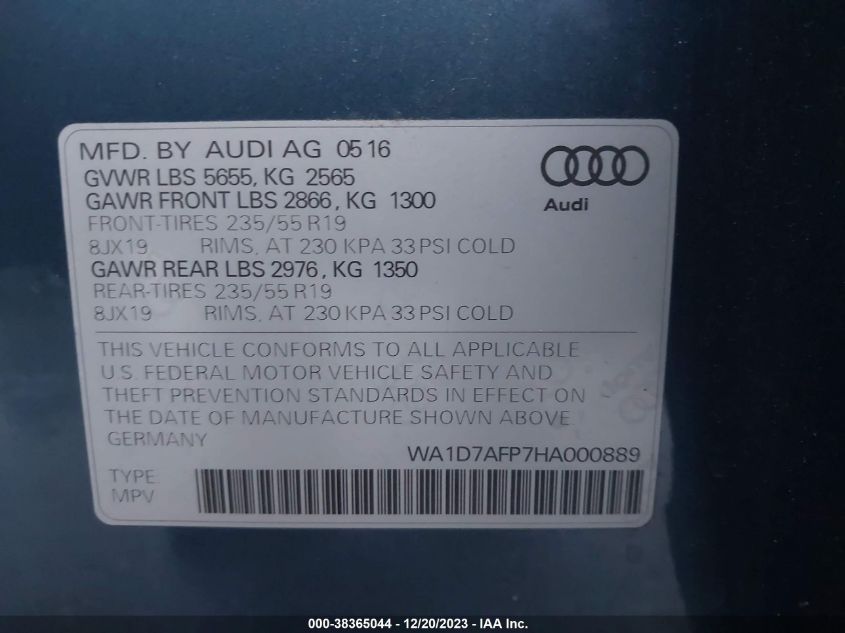 WA1D7AFP7HA000889 2017 AUDI Q5, photo no. 9