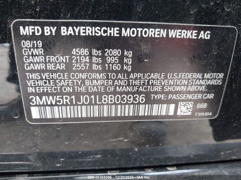 2020 BMW 3 SERIES 330I - 3MW5R1J01L8B03936