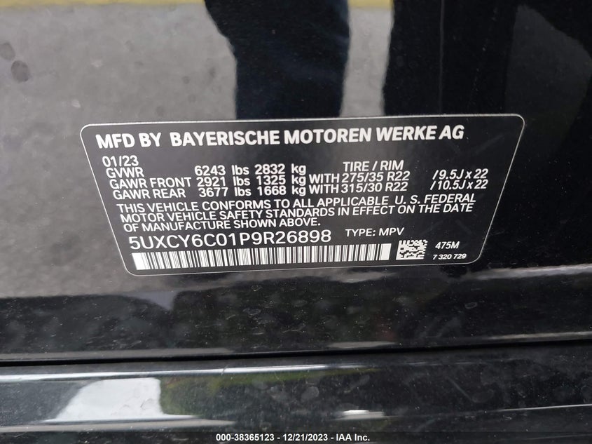 VIN 5UXCY6C01P9R26898 2023 BMW X6 XDRIVE40I