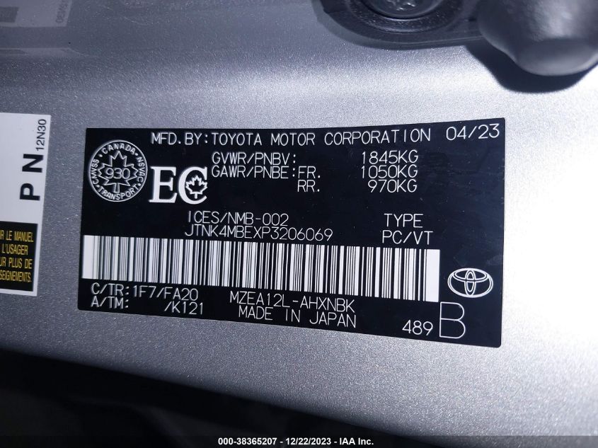 2023 TOYOTA COROLLA SE - JTNK4MBEXP3206069