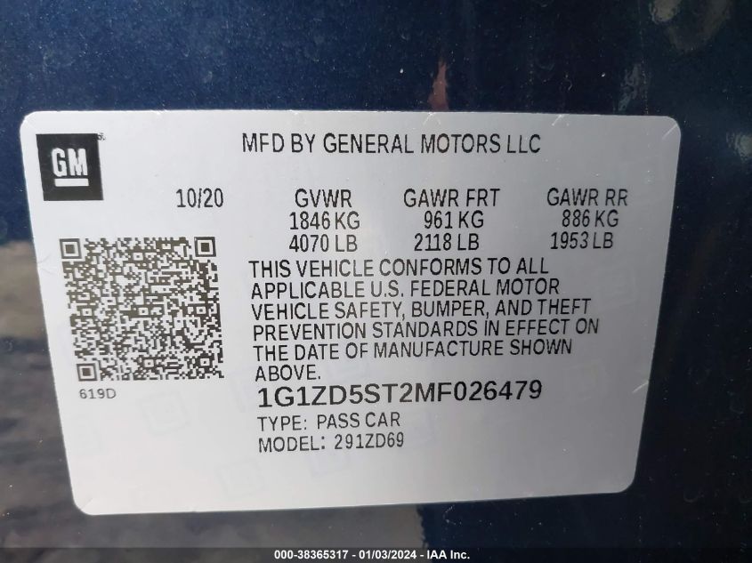 1G1ZD5ST2MF026479 | 2021 CHEVROLET MALIBU