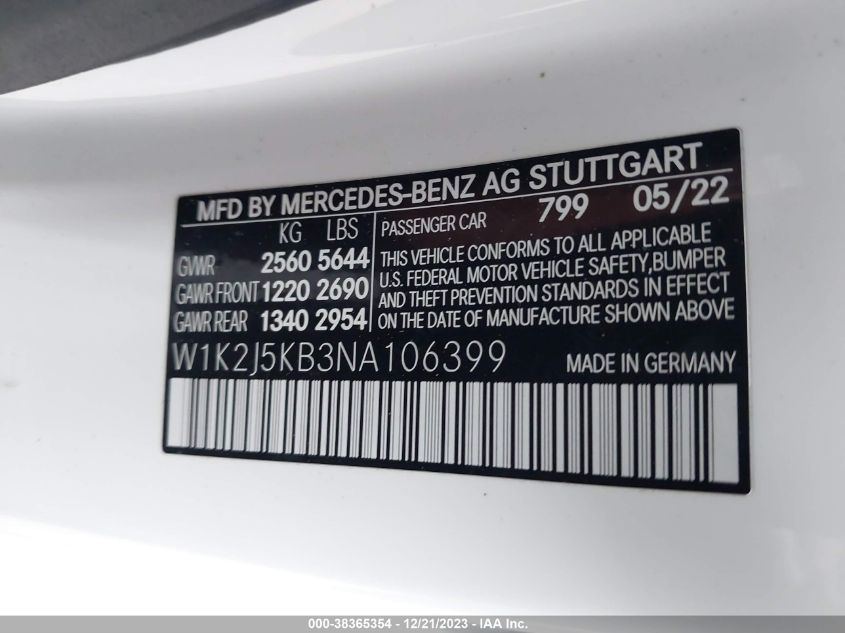 2022 MERCEDES-BENZ CLS 450 COUPE 4MATIC W1K2J5KB3NA106399