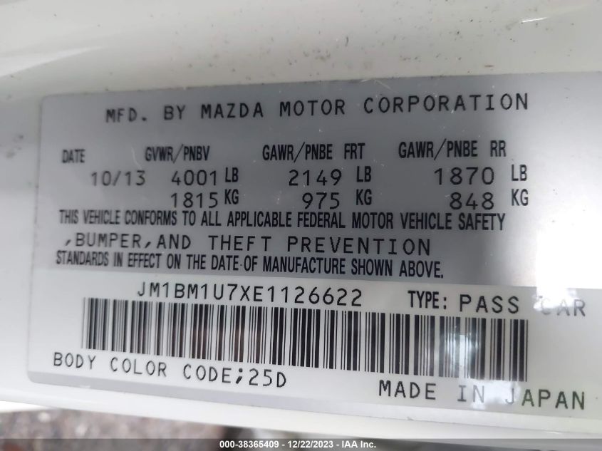 2014 MAZDA MAZDA3 I SPORT - JM1BM1U7XE1126622