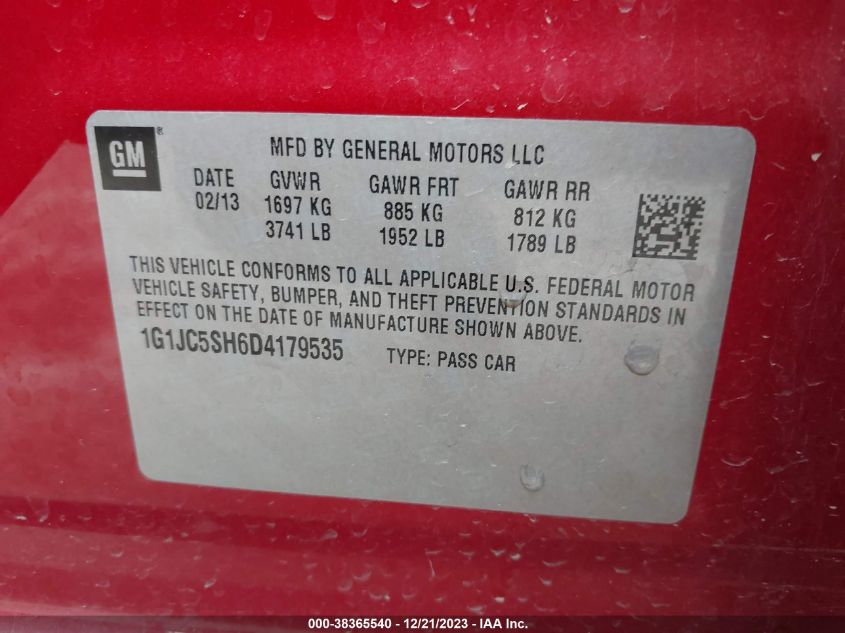 2013 CHEVROLET SONIC LT AUTO - 1G1JC5SH6D4179535