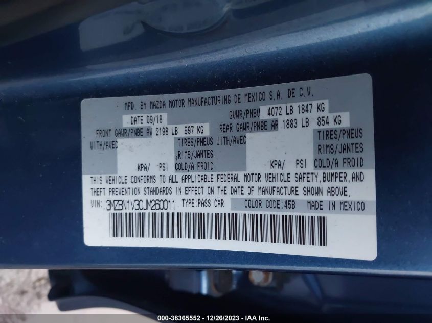 2018 MAZDA MAZDA3 TOURING - 3MZBN1V30JM260011