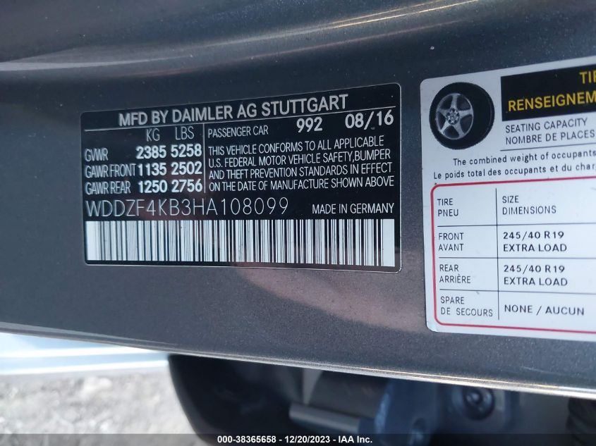 2017 MERCEDES-BENZ E 300 4MATIC - WDDZF4KB3HA108099