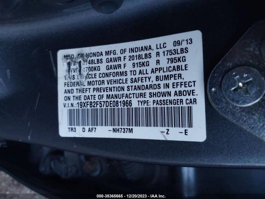 2013 HONDA CIVIC LX - 19XFB2F57DE081966