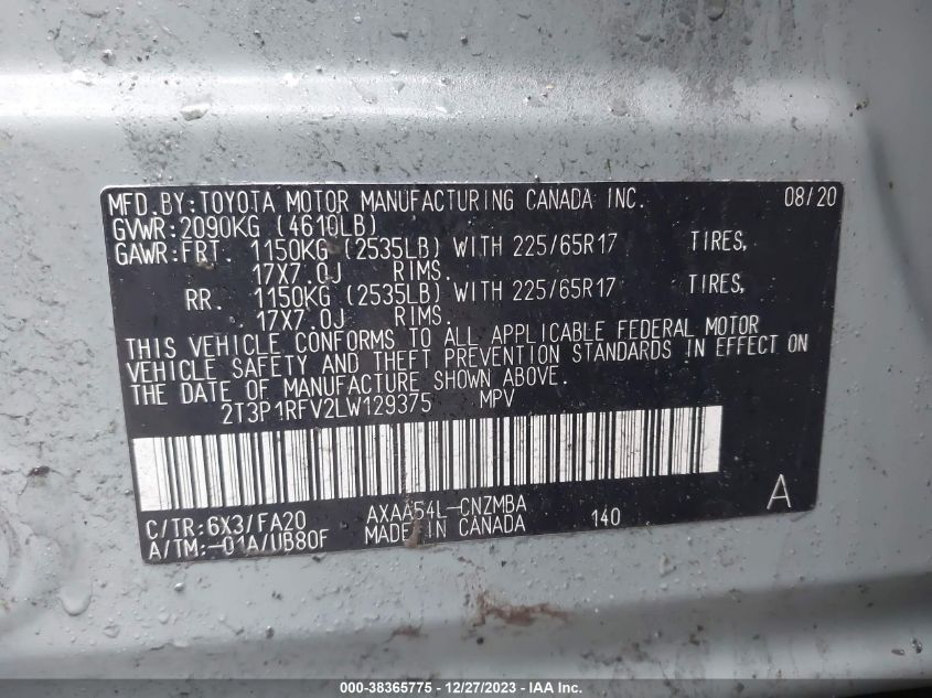 2020 TOYOTA RAV4 XLE - 2T3P1RFV2LW129375