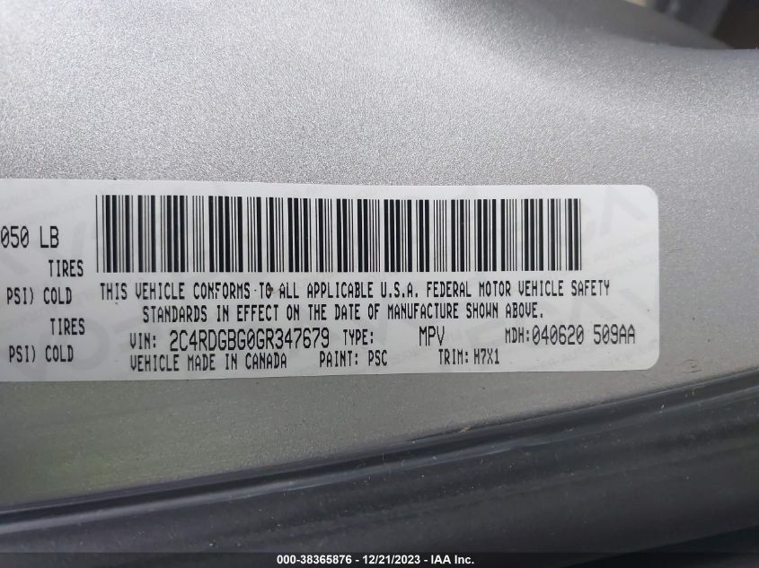 2016 DODGE GRAND CARAVAN SE - 2C4RDGBG0GR347679