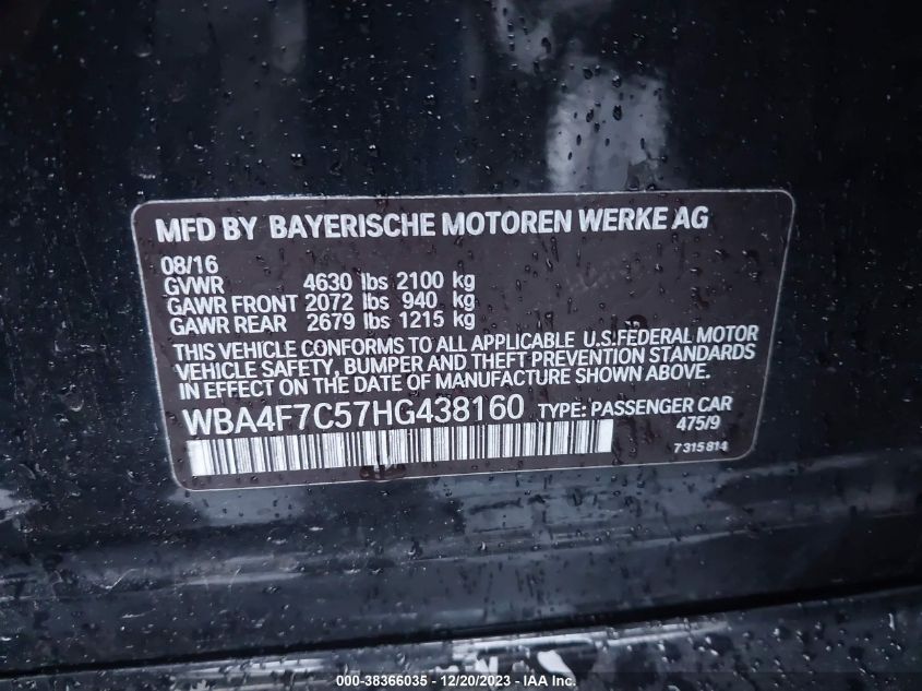 2017 BMW 430I GRAN COUPE WBA4F7C57HG438160