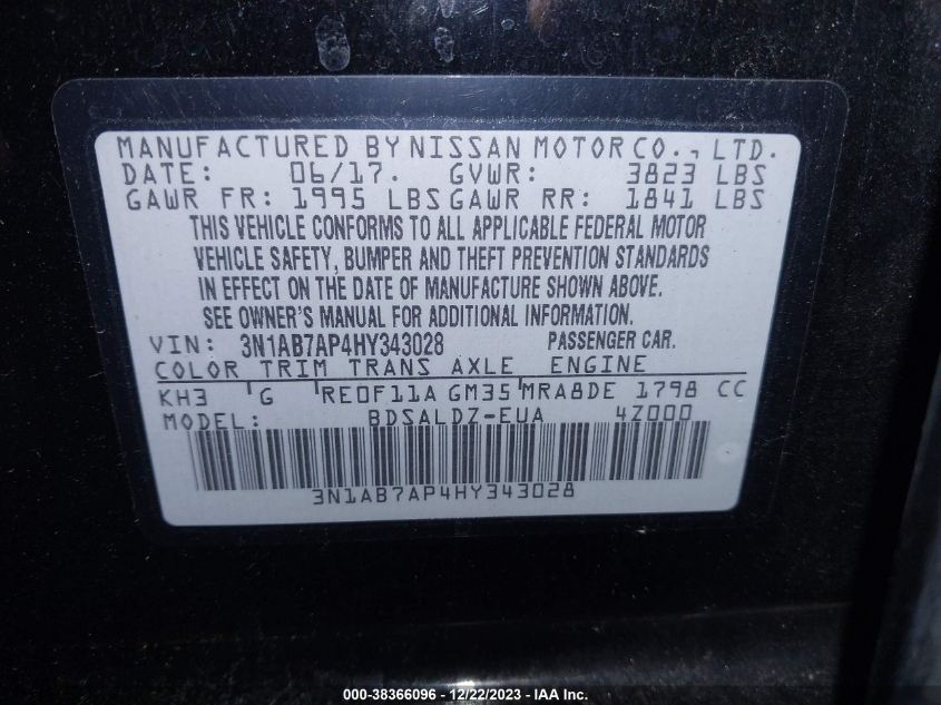 2017 NISSAN SENTRA SV - 3N1AB7AP4HY343028