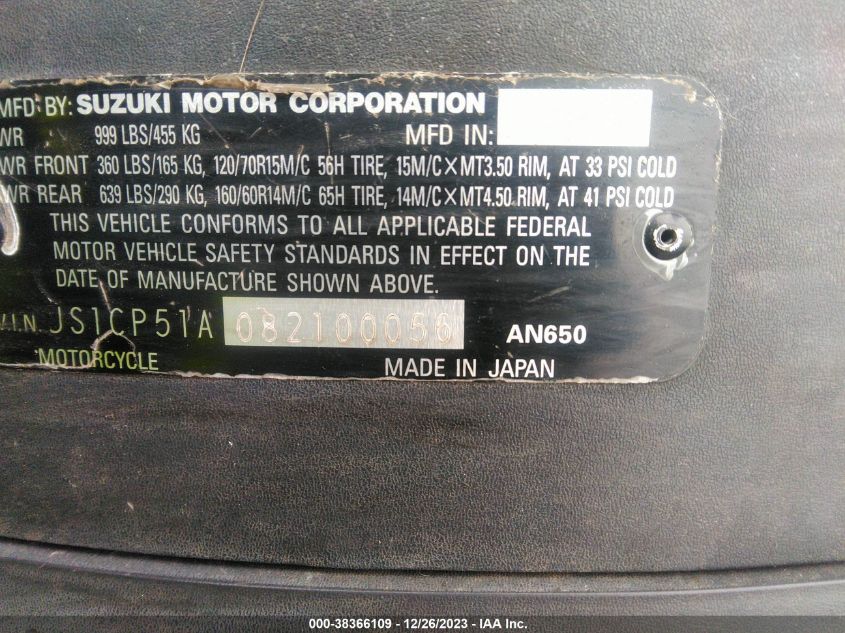 2008 SUZUKI AN650 JS1CP51A082100056