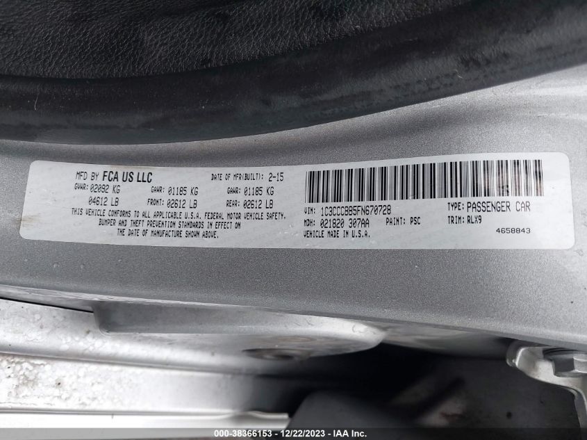 2015 CHRYSLER 200 S - 1C3CCCBB5FN670728