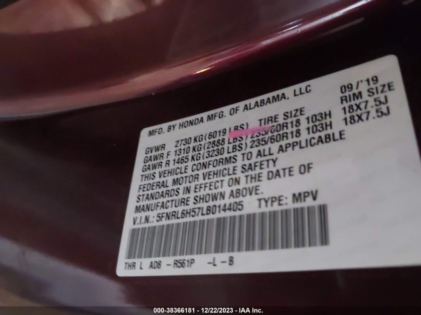 2020 HONDA ODYSSEY EX - 5FNRL6H57LB014405