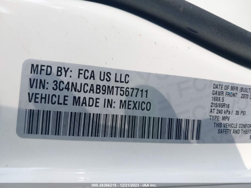 2021 JEEP COMPASS SPORT - 3C4NJCAB9MT567711