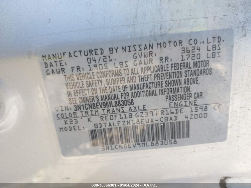 2021 NISSAN VERSA SV - 3N1CN8EV9ML883058