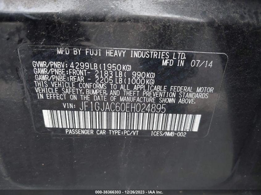 2014 SUBARU IMPREZA 2.0I PREMIUM - JF1GJAC60EH024895
