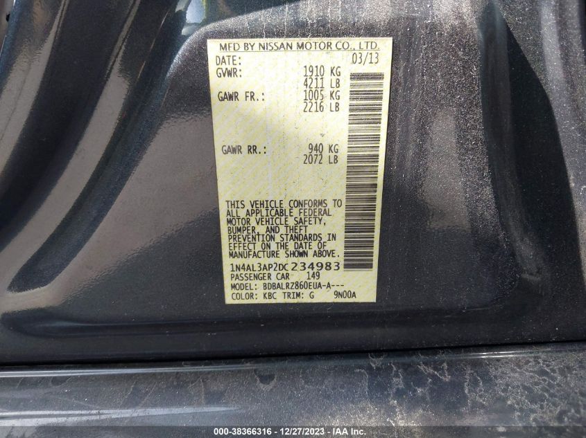 2013 NISSAN ALTIMA 2.5/S/SV/SL - 1N4AL3AP2DC234983