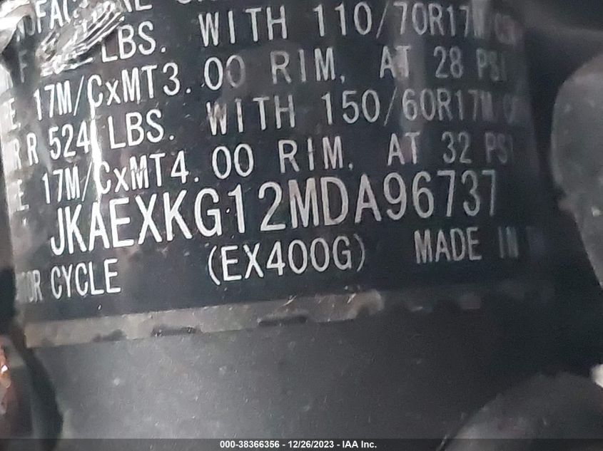 2021 KAWASAKI EX400 JKAEXKG12MDA96737