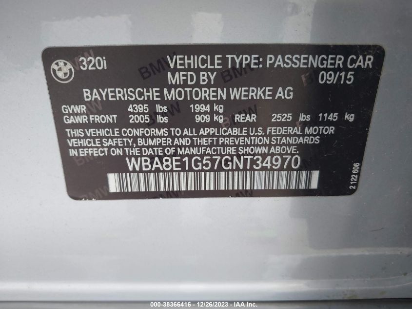 2016 BMW 320I I - WBA8E1G57GNT34970