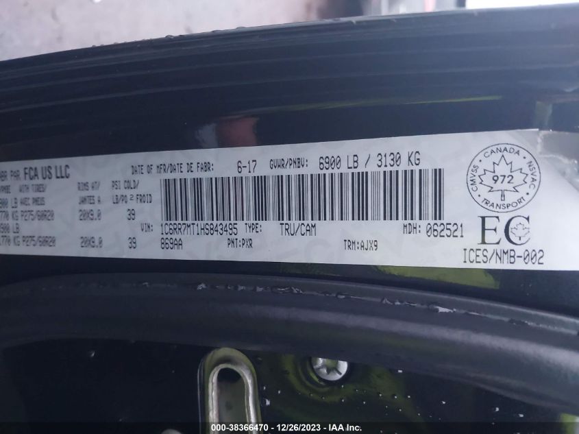 2017 RAM 1500 SPORT - 1C6RR7MT1HS843495