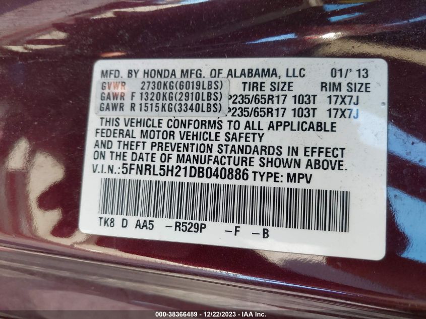 2013 HONDA ODYSSEY LX - 5FNRL5H21DB040886